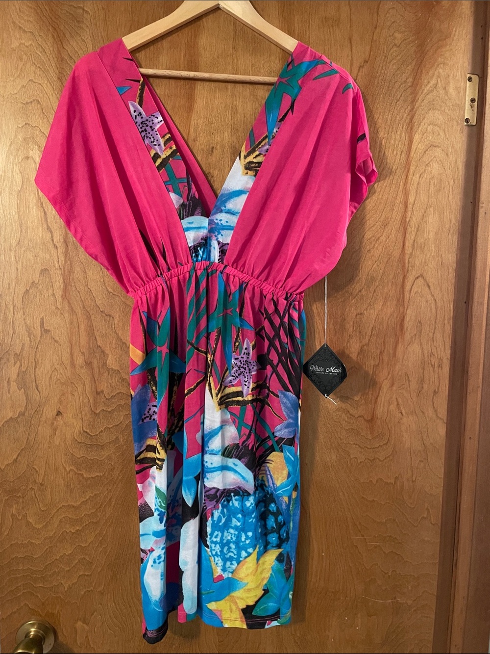 White Mark Hot Pink Tropical Print Mini Dress, XL